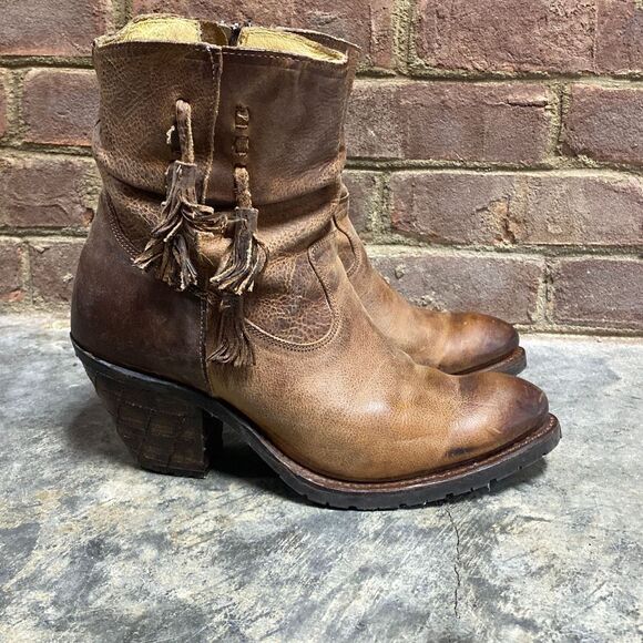 Justin Brown Leather Rustic Cowboy Boots Size 9 - Picture 2 of 12